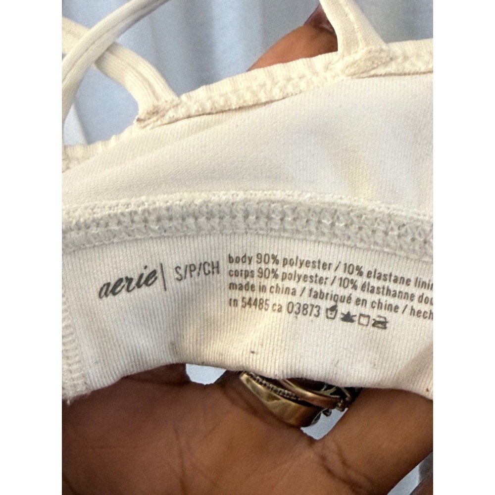 Aerie Sports Bra Womens Small White Excellent Strappy Criss Cross Ruched Front - Picture 3 of 3